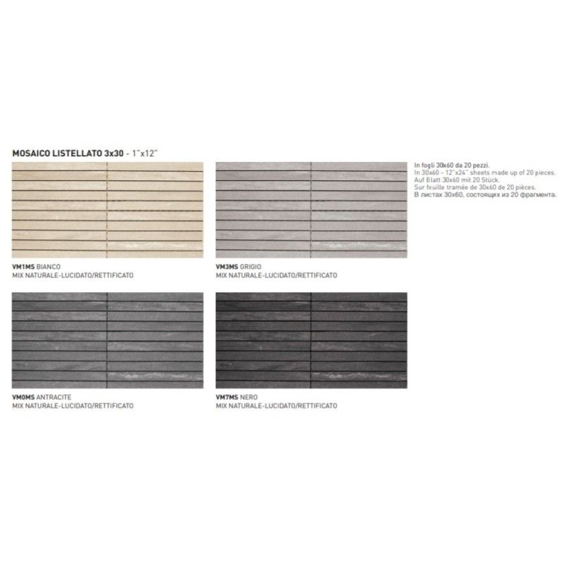 PIETRA VALMALENCO BIANCO MOSAICO LIS.MIX 30X60R 00VM1MS COEM