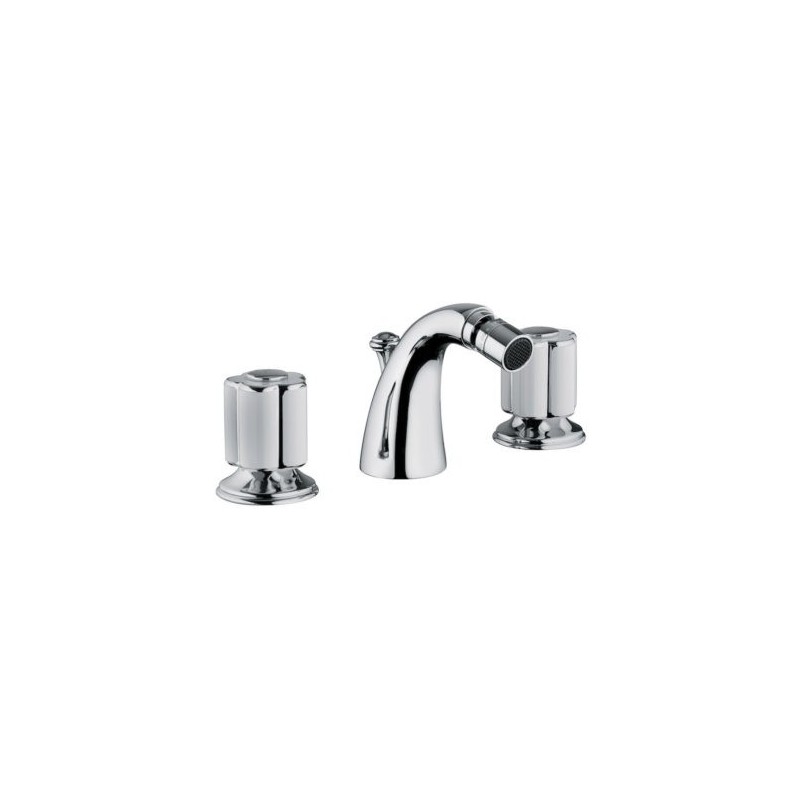 FLEUR BLANC Batterie Bidet 3 trous avec Bouche complete échappement 1.1/4" Chrome  Bongio 11503