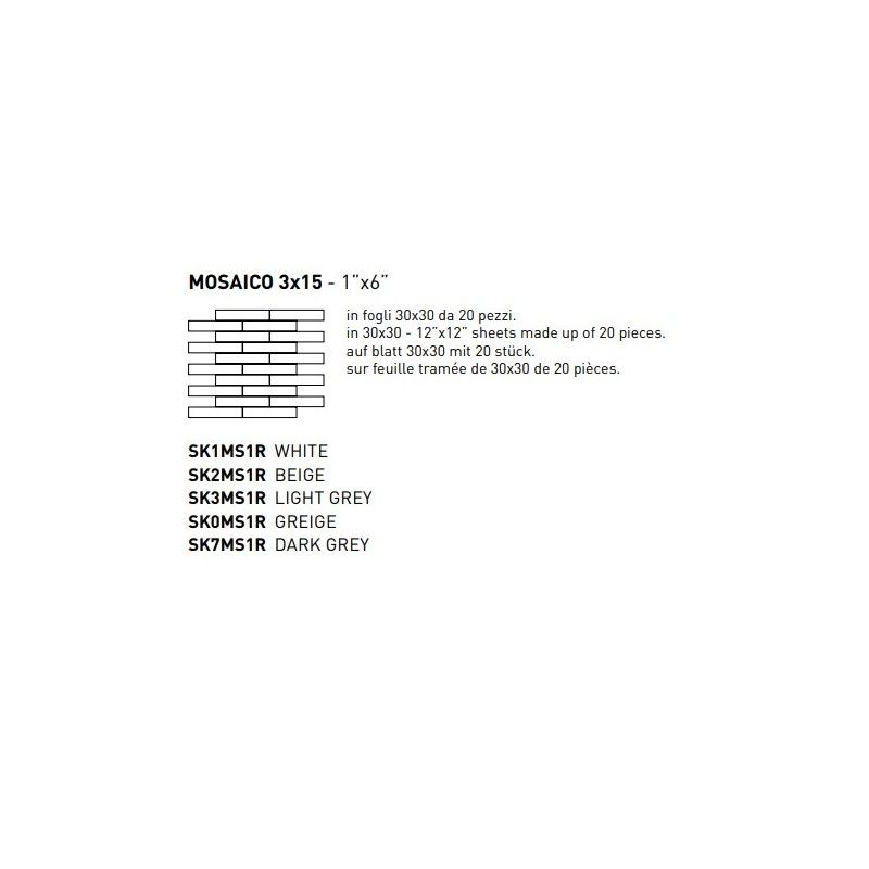 FLOW WHITE 3X15 MOSAIK 30X30 - COEM SK1MS1R COEM - 1