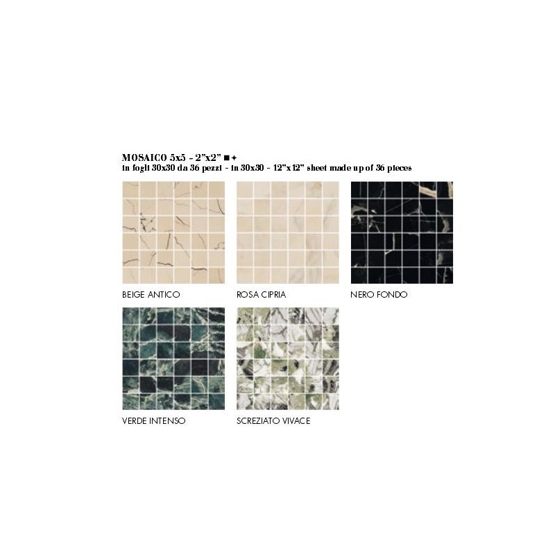 SOUND OF MARBLES SCREZIATO VIVACE  MOSAIC 5X5 GLOSSY RECTIFIED  - FIORANESE CERAMICHE M49MS5L FIORANESE CERAMICHE - 1