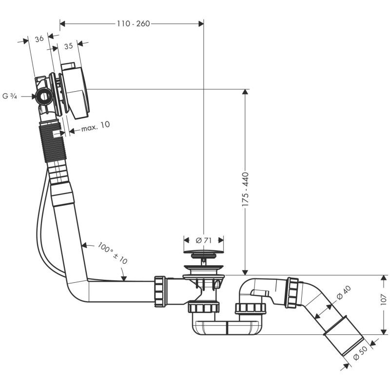 Exafill S Set completo erogazione vasca, set scarico e troppopieno per vasche da bagno standard   58113000 HANSGROHE - 1