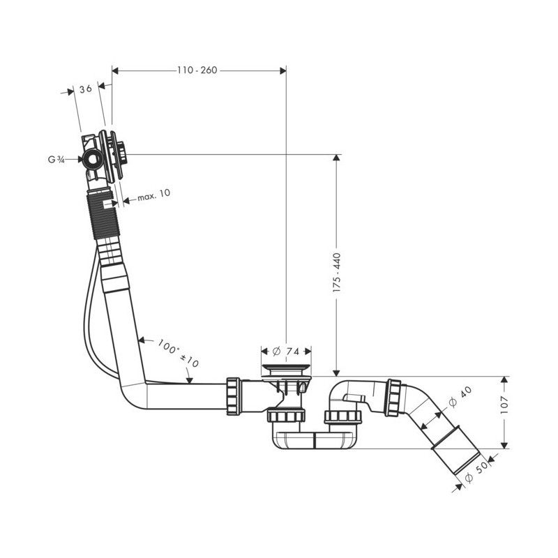 Exafill S Basic set for bath filler, waste and overflow set for standard bathtubs   58115180 HANSGROHE - 1