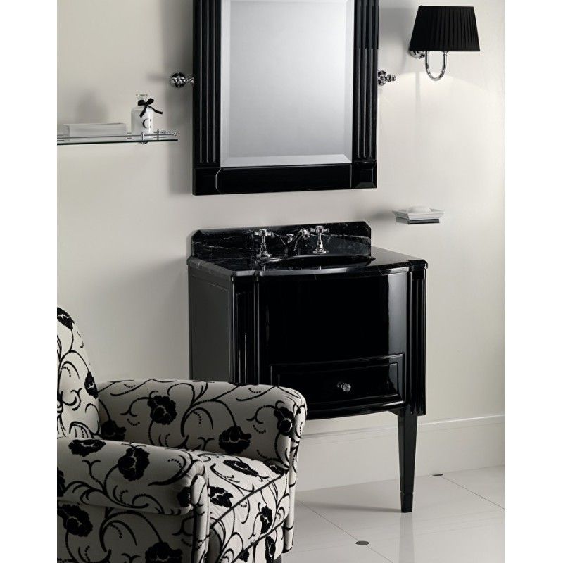 Domino Vanity Unit with a Marquinha Black Marble surface L68xH93xD48 with lacquer Deep Black DEVON&DEVON - 1