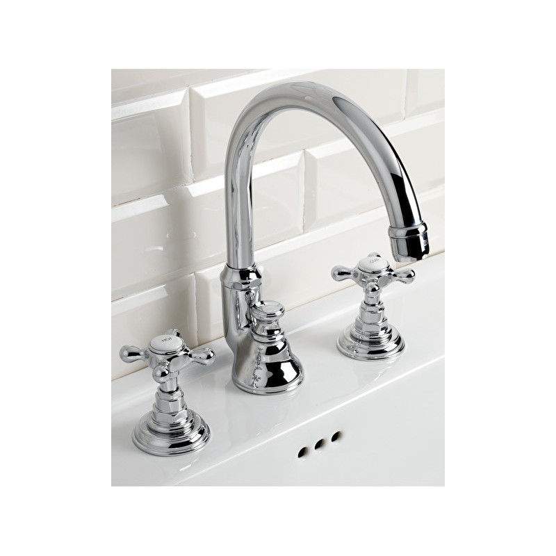 Austin Batteria lavabo 3 fori con saltarello e bocca di erogazione alta - Cromo DEVON&DEVON - 1