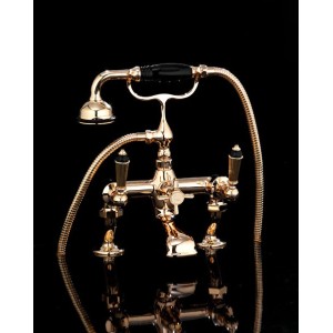 Black Diamond Bath and Shower Mixer per montaggio bordovasca with hose and handset - Light Gold DEVON&DEVON - 1