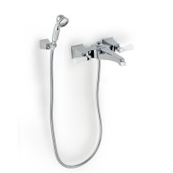 Vip Time Bath Shower Mixer wall mounted with Hose, Handset and Support -Brass Levers with a Matte White Finish DEVON&DEVON - 1
