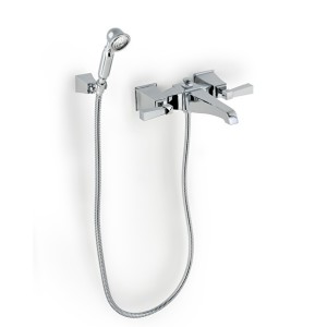 Vip Time Bath Shower Mixer wall mounted with Hose, Handset and Support -Metal Levers DEVON&DEVON - 1