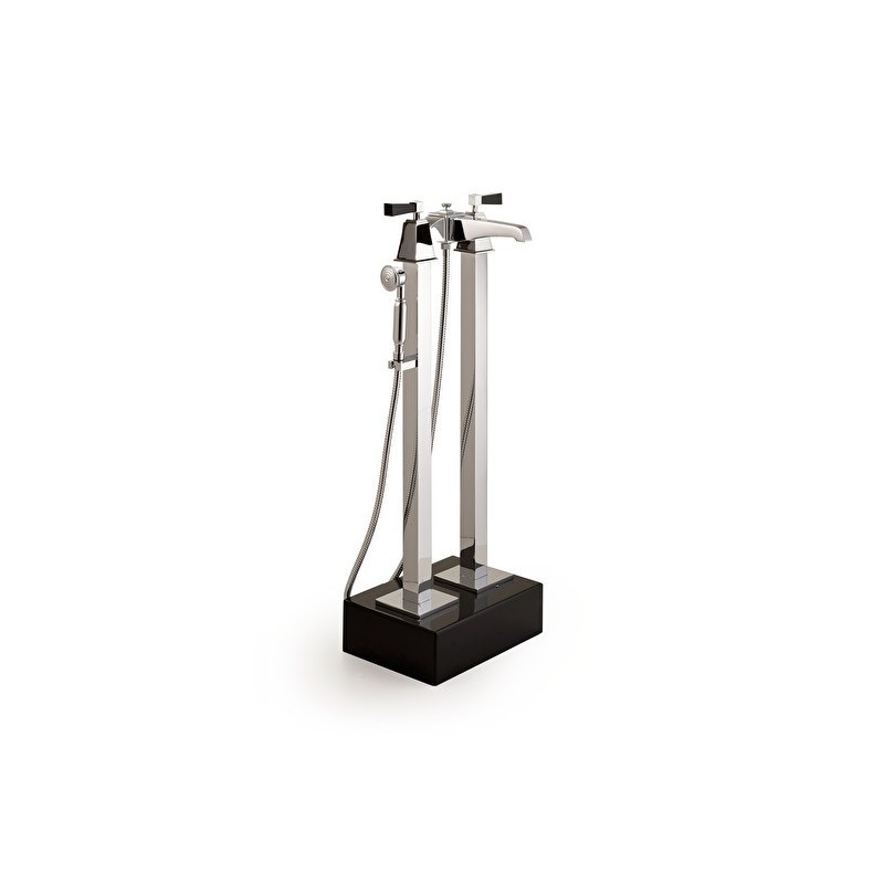 Vip Time Gruppo vasca con gambe a terra, doccetta e flessibile - leve in ottone lucida nera (pvd) DEVON&DEVON - 1