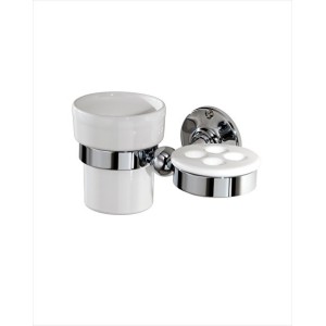 Cavendish Porte Brosses a Dent avec porte verre  en Ceramique L17,2xH8,8xD10 avec Finitions Chrome DEVON&DEVON - 1