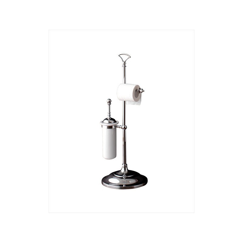 Single Porte Rouleau Papier Hygienique et Porte Balayette pour Toilettes sur Pied L32xH71xD26 avec Finitions Chrome DEVON&DEVON 