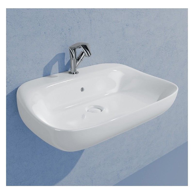 Aufsatz- / wandhängendes WASCHBECKEN 60 FLUO WHITE mit Armaturenbank - Ceramica Flaminia