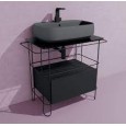 STRUTTURA IN ACCIAIO INOX FILO 60 CON PIANI IN VETRO E CASSETTO PER LAVABI D'APPOGGIO  Ceramica Flaminia 