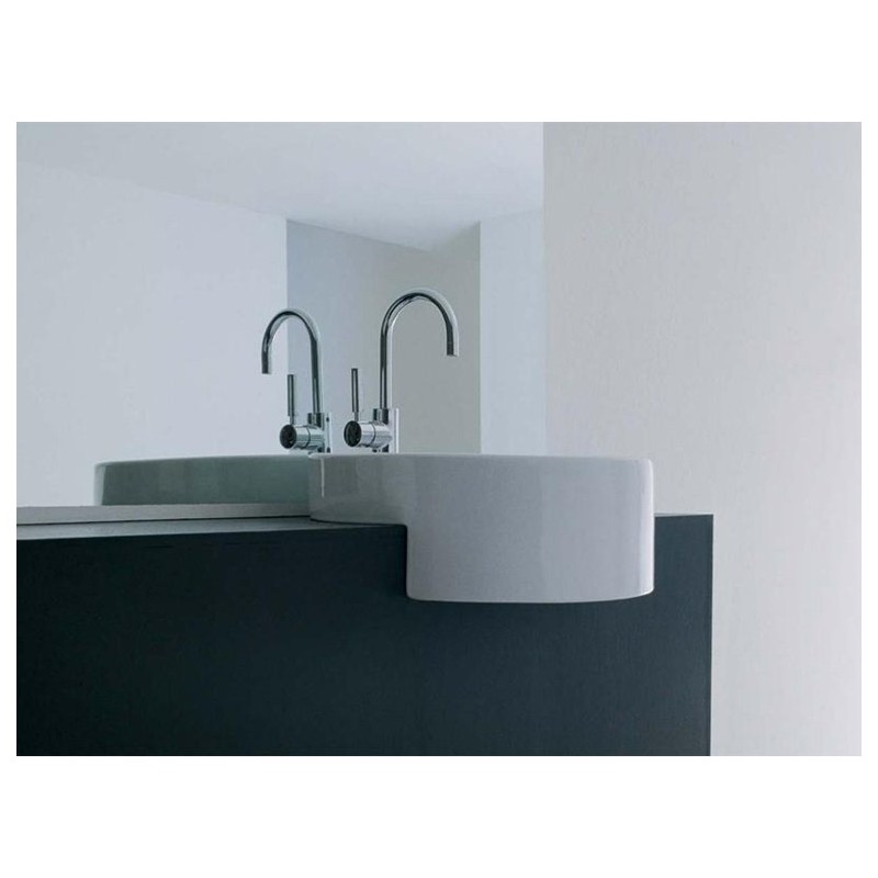 TWIN SET 52 WHITE SINGLE HOLE SEMI BUILT-IN WASHBASIN - Ceramica Flaminia
