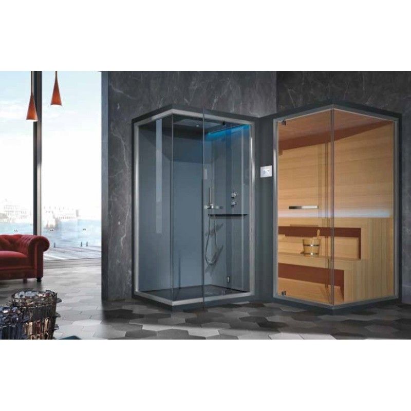 Hammam ETHOS L avec Douche Intégrée + Sauna 240 / 203x120xH.215 Angle