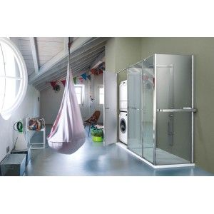 TWIN Corner shower enclosure with VISMARA VETRO washing machine compartment
