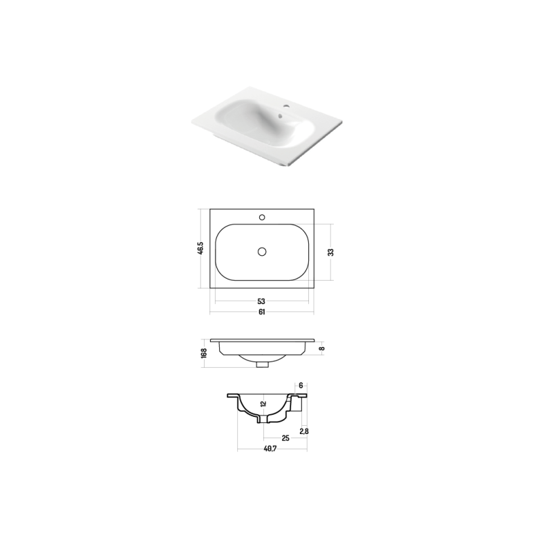 SOFT P46 LAVABO ENCASTRABLE 61 BLANC sans trou - DISEGNO CERAMICA DISEGNO CERAMICA - 3