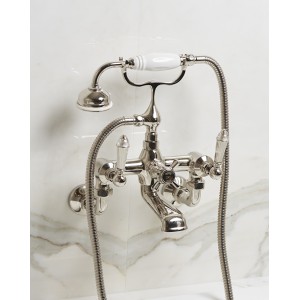 Diamond Wall-mounted bathtub mixer with hand shower and flexible hose - Polished Nickel DEVON&DEVON - 1