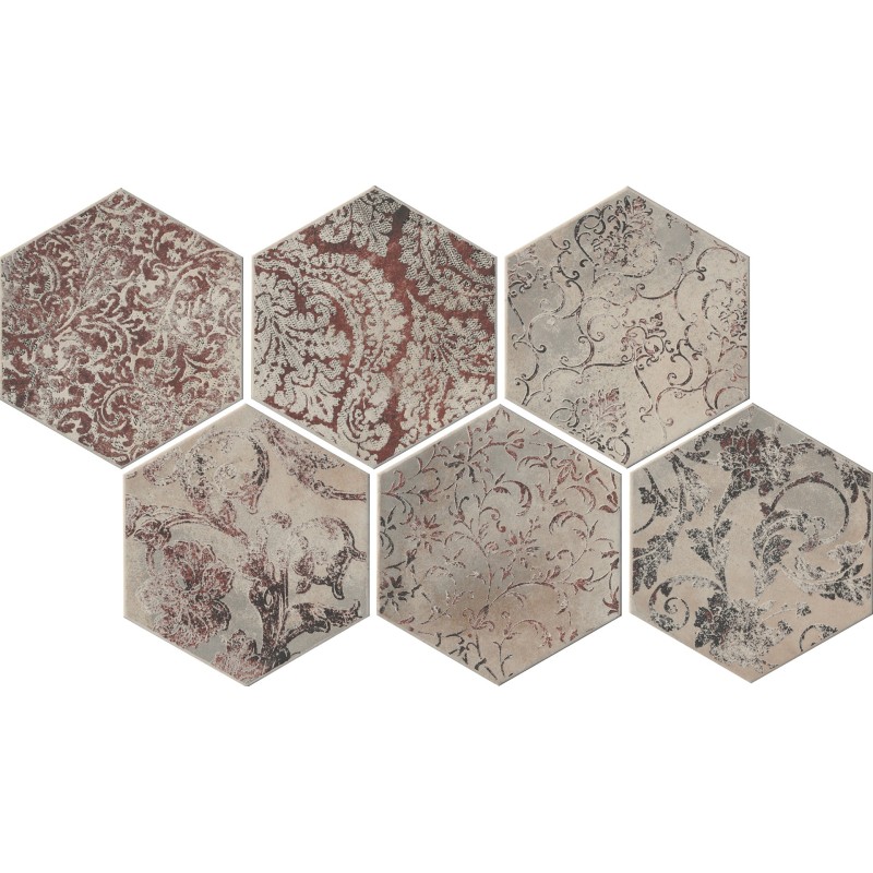 MIAMI Esagona red cement-style tile 24x27.7cm
