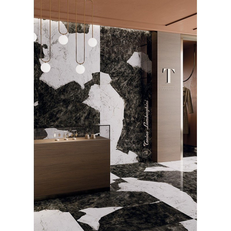 MAGMA 120x280 Noir et Blanc – effet marbre brillant