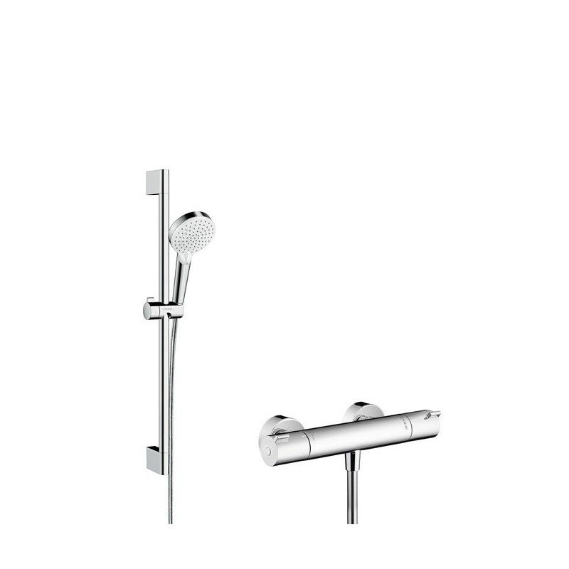 Crometta Systeme de douche externe Vario avec thermostat Ecostat 1001 CL et tige de douche de 90 cm  Hansgrohe 27813400 HANSGROH