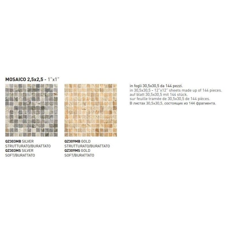 QUARTZ SILVER MOSAICO 2,5X2,5 QZ303MB COEM